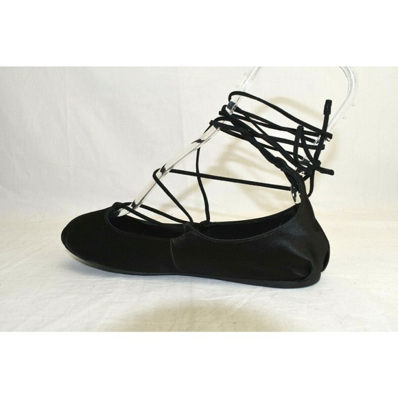 NIB PRADA 1F657H BLACK CANVAS SATIN ANKLE WRAP LACE BALLERINA FLATS 37.5 ITALY - Picture 9 of 12